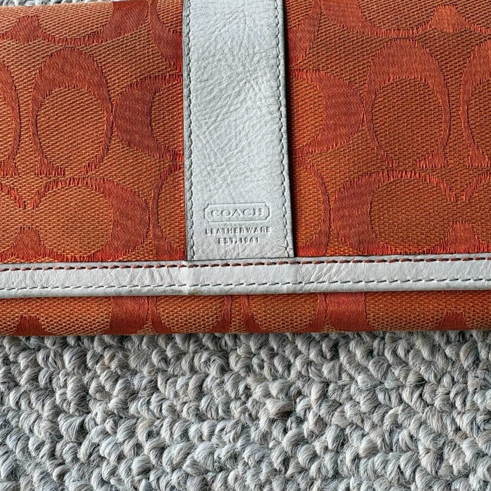 Coach Orange Signature Jacquard Trifold Wallet Checkbook Clutch Y2K Chic - Picture 4 of 11